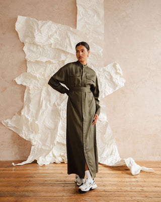 GREEN MAXI SHIRT DRESS