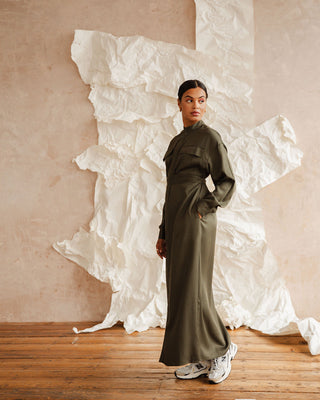 GREEN MAXI SHIRT DRESS