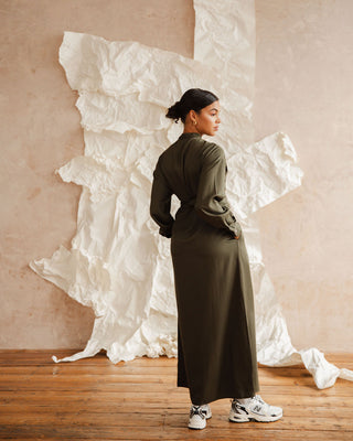 GREEN MAXI SHIRT DRESS