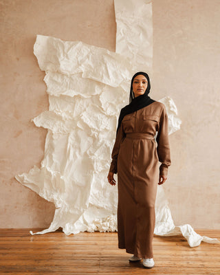 BROWN MAXI SHIRT DRESS
