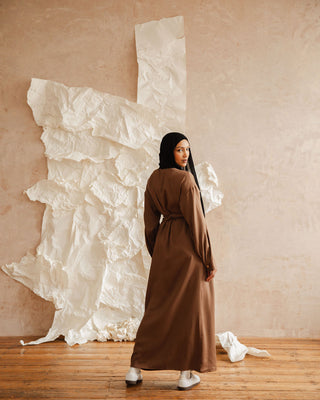 BROWN MAXI SHIRT DRESS